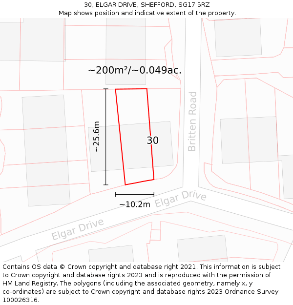 30, ELGAR DRIVE, SHEFFORD, SG17 5RZ: Plot and title map
