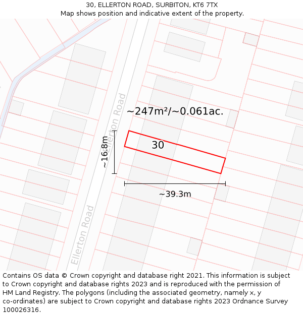 30, ELLERTON ROAD, SURBITON, KT6 7TX: Plot and title map
