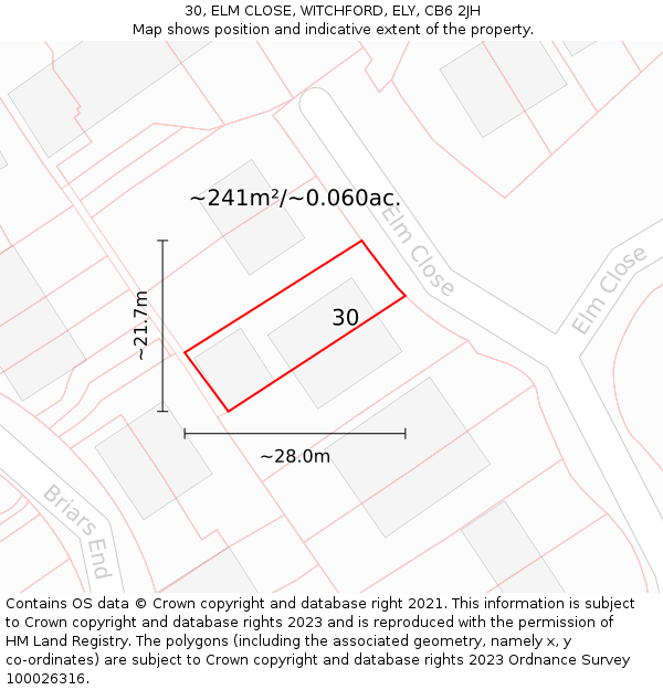 30, ELM CLOSE, WITCHFORD, ELY, CB6 2JH: Plot and title map