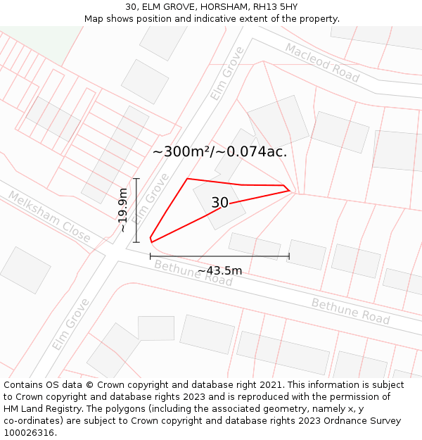 30, ELM GROVE, HORSHAM, RH13 5HY: Plot and title map