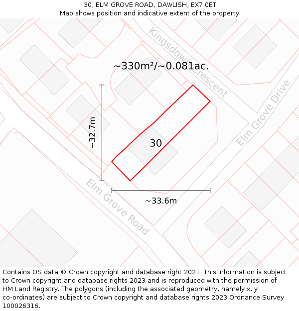 30, ELM GROVE ROAD, DAWLISH, EX7 0ET: Plot and title map