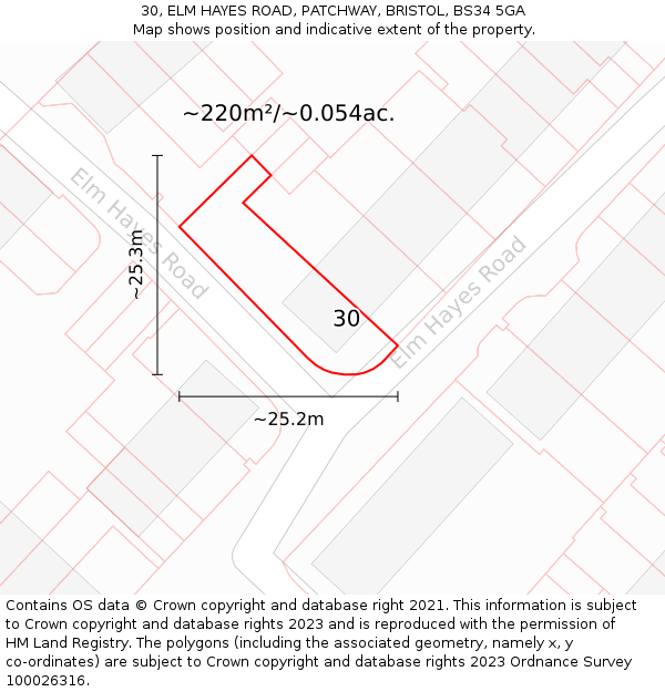 30, ELM HAYES ROAD, PATCHWAY, BRISTOL, BS34 5GA: Plot and title map