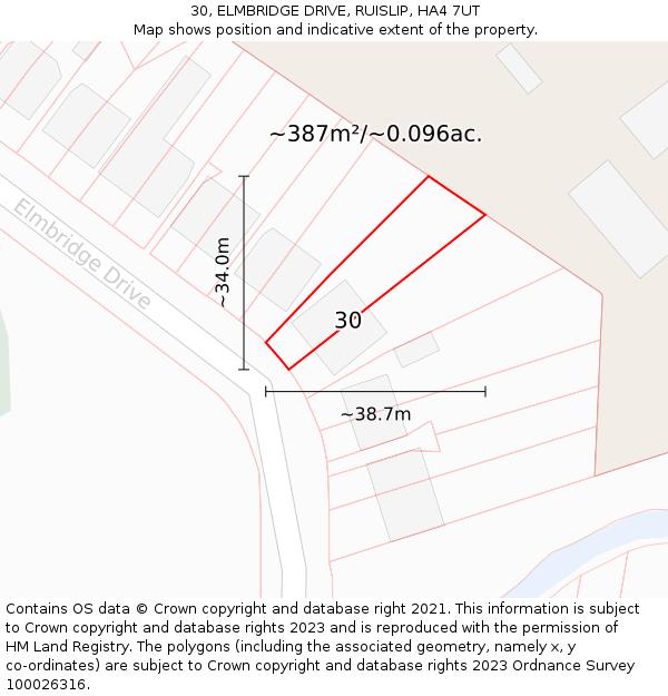 30, ELMBRIDGE DRIVE, RUISLIP, HA4 7UT: Plot and title map