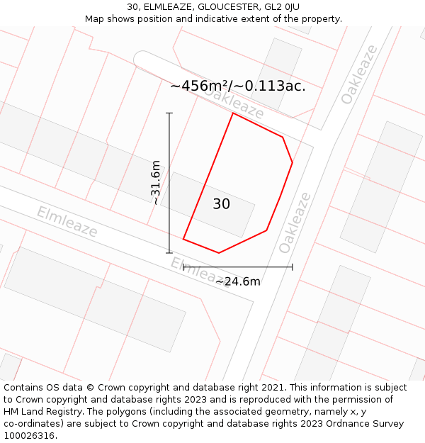 30, ELMLEAZE, GLOUCESTER, GL2 0JU: Plot and title map