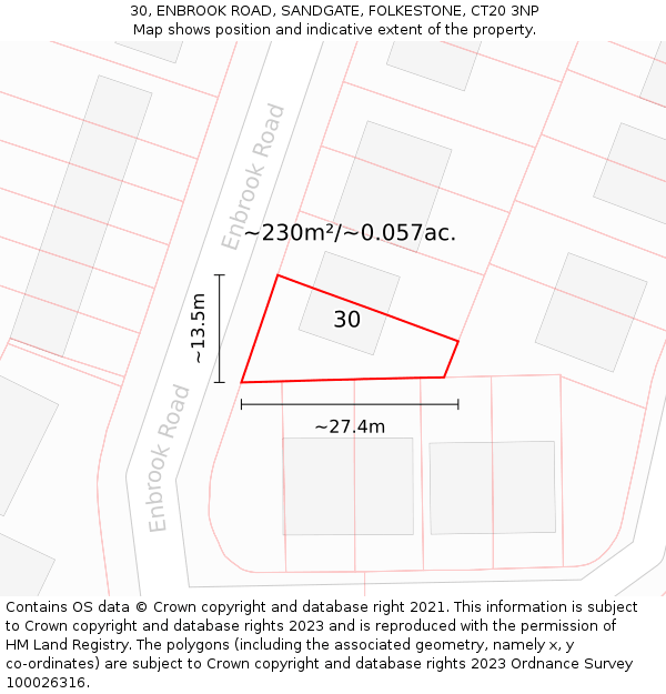 30, ENBROOK ROAD, SANDGATE, FOLKESTONE, CT20 3NP: Plot and title map