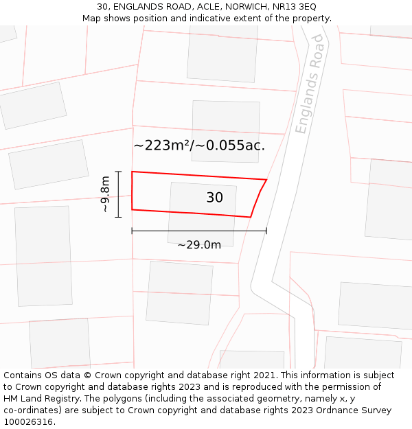 30, ENGLANDS ROAD, ACLE, NORWICH, NR13 3EQ: Plot and title map