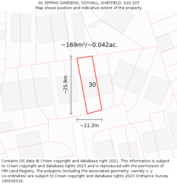 30, EPPING GARDENS, SOTHALL, SHEFFIELD, S20 2GT: Plot and title map