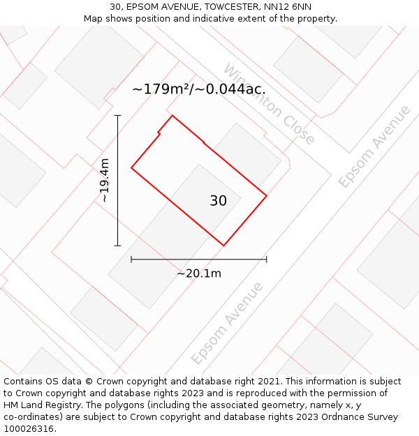 30, EPSOM AVENUE, TOWCESTER, NN12 6NN: Plot and title map