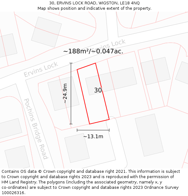 30, ERVINS LOCK ROAD, WIGSTON, LE18 4NQ: Plot and title map