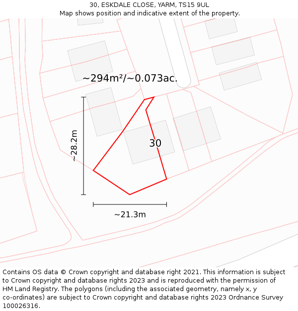 30, ESKDALE CLOSE, YARM, TS15 9UL: Plot and title map