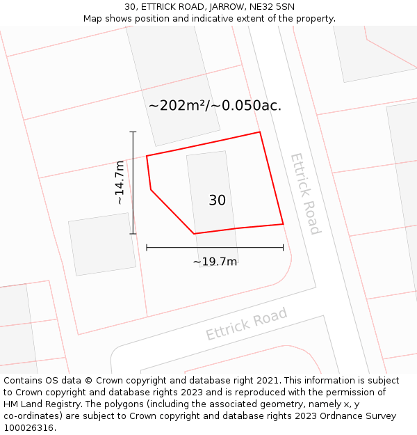30, ETTRICK ROAD, JARROW, NE32 5SN: Plot and title map