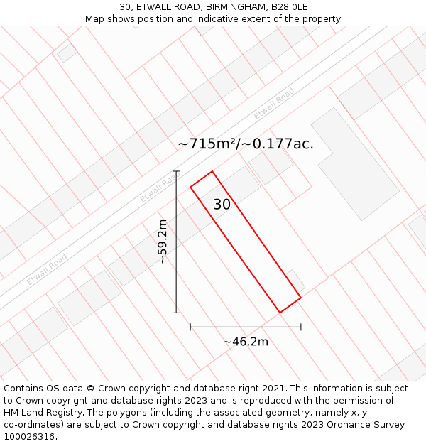 30, ETWALL ROAD, BIRMINGHAM, B28 0LE: Plot and title map