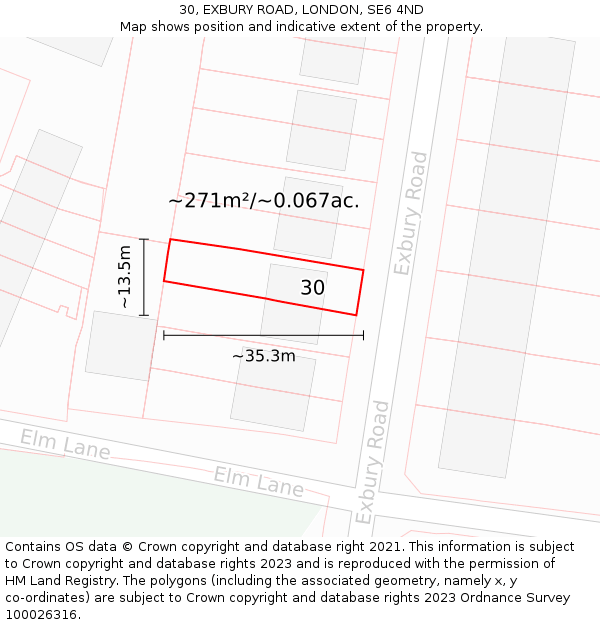 30, EXBURY ROAD, LONDON, SE6 4ND: Plot and title map