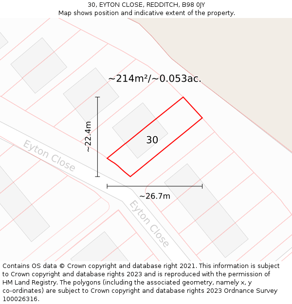 30, EYTON CLOSE, REDDITCH, B98 0JY: Plot and title map