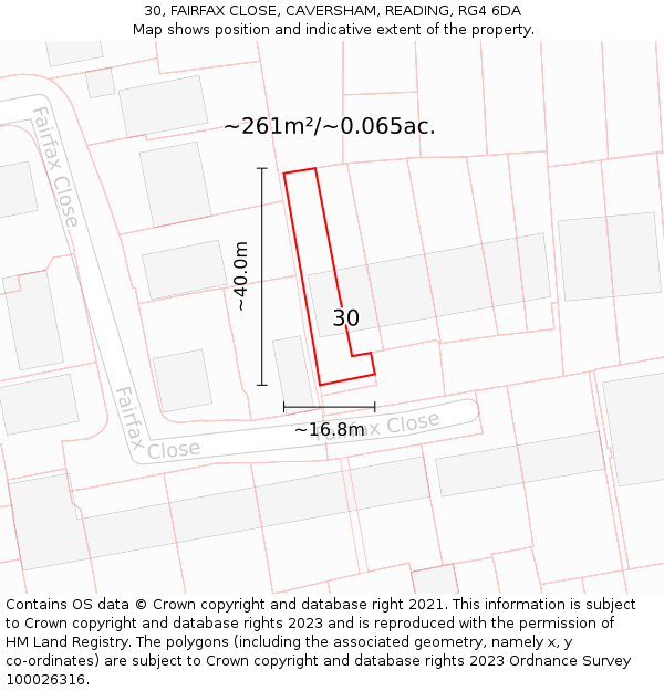30, FAIRFAX CLOSE, CAVERSHAM, READING, RG4 6DA: Plot and title map