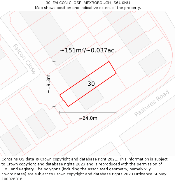 30, FALCON CLOSE, MEXBOROUGH, S64 0NU: Plot and title map