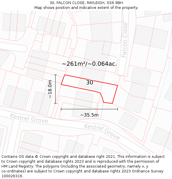 30, FALCON CLOSE, RAYLEIGH, SS6 9BH: Plot and title map