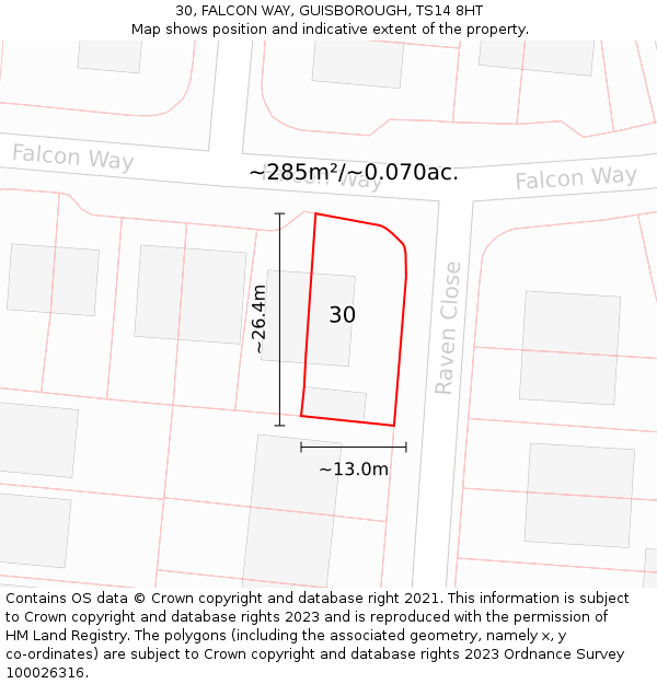 30, FALCON WAY, GUISBOROUGH, TS14 8HT: Plot and title map