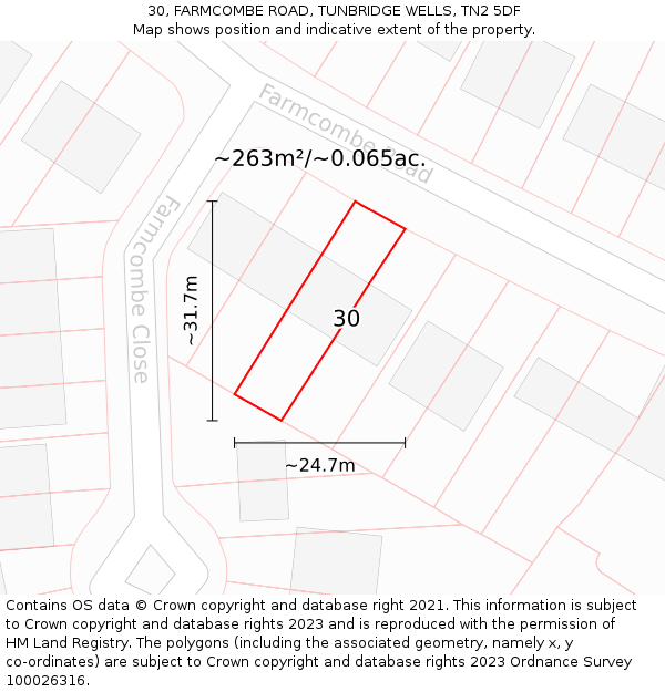 30, FARMCOMBE ROAD, TUNBRIDGE WELLS, TN2 5DF: Plot and title map