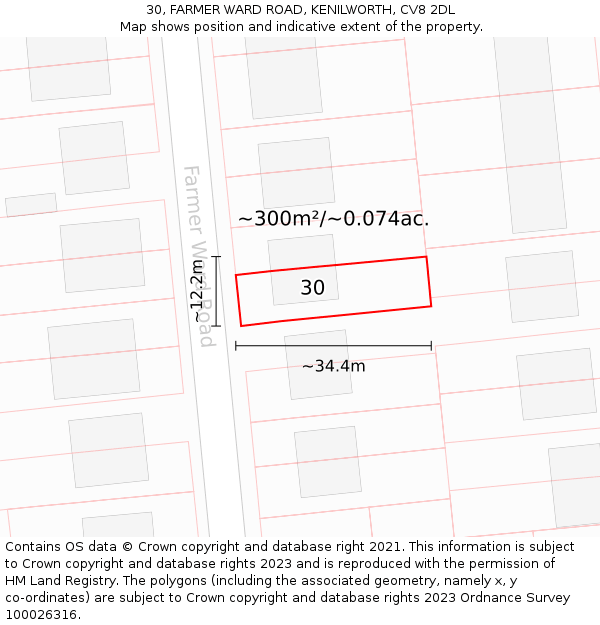 30, FARMER WARD ROAD, KENILWORTH, CV8 2DL: Plot and title map