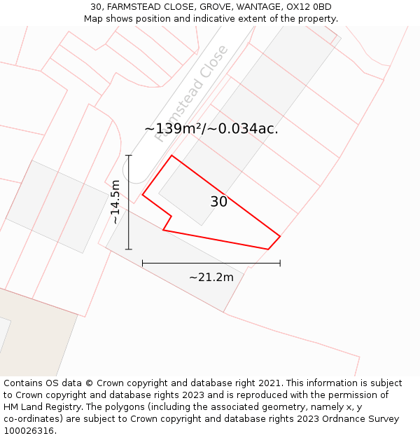 30, FARMSTEAD CLOSE, GROVE, WANTAGE, OX12 0BD: Plot and title map
