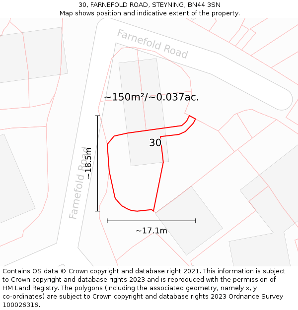 30, FARNEFOLD ROAD, STEYNING, BN44 3SN: Plot and title map