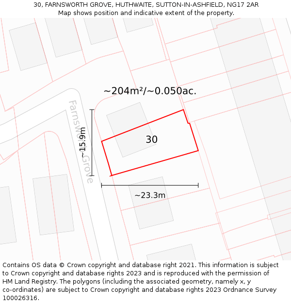 30, FARNSWORTH GROVE, HUTHWAITE, SUTTON-IN-ASHFIELD, NG17 2AR: Plot and title map
