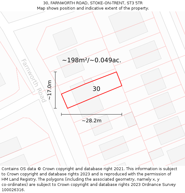 30, FARNWORTH ROAD, STOKE-ON-TRENT, ST3 5TR: Plot and title map