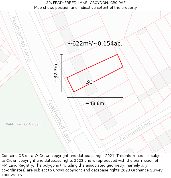 30, FEATHERBED LANE, CROYDON, CR0 9AE: Plot and title map