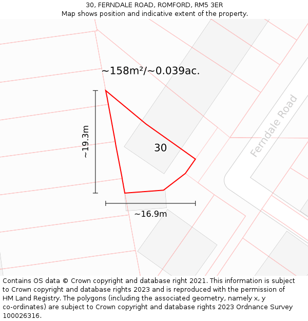 30, FERNDALE ROAD, ROMFORD, RM5 3ER: Plot and title map