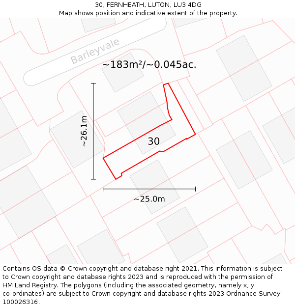 30, FERNHEATH, LUTON, LU3 4DG: Plot and title map