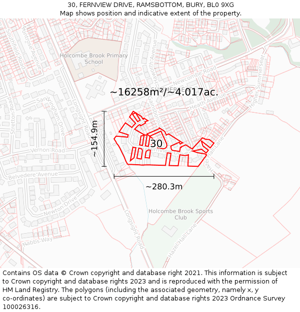 30, FERNVIEW DRIVE, RAMSBOTTOM, BURY, BL0 9XG: Plot and title map