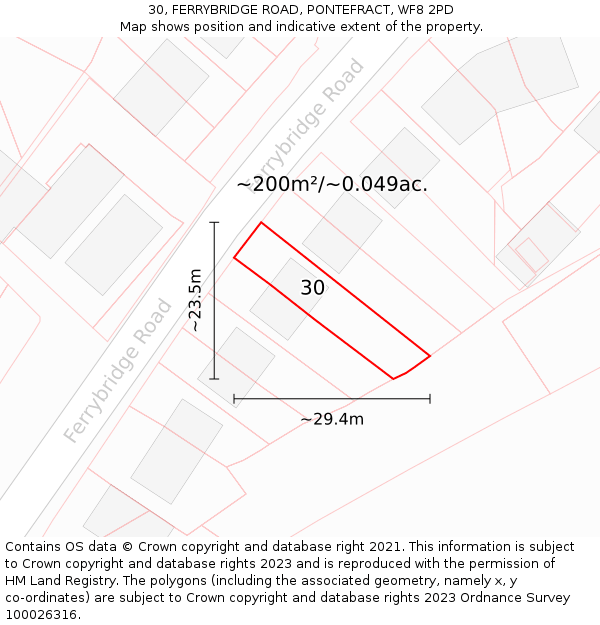 30, FERRYBRIDGE ROAD, PONTEFRACT, WF8 2PD: Plot and title map