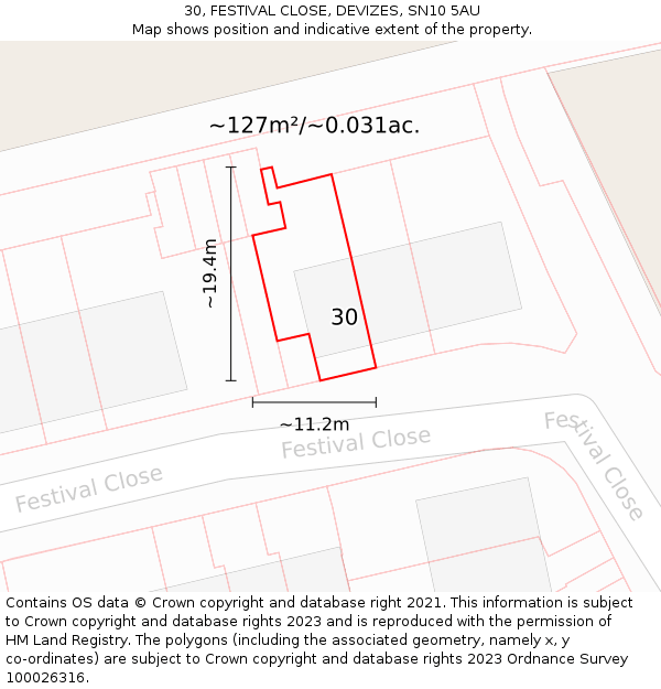 30, FESTIVAL CLOSE, DEVIZES, SN10 5AU: Plot and title map