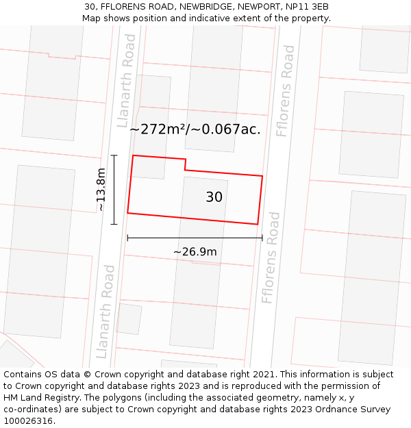 30, FFLORENS ROAD, NEWBRIDGE, NEWPORT, NP11 3EB: Plot and title map