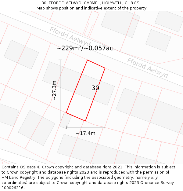 30, FFORDD AELWYD, CARMEL, HOLYWELL, CH8 8SH: Plot and title map