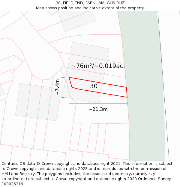 30, FIELD END, FARNHAM, GU9 9HZ: Plot and title map