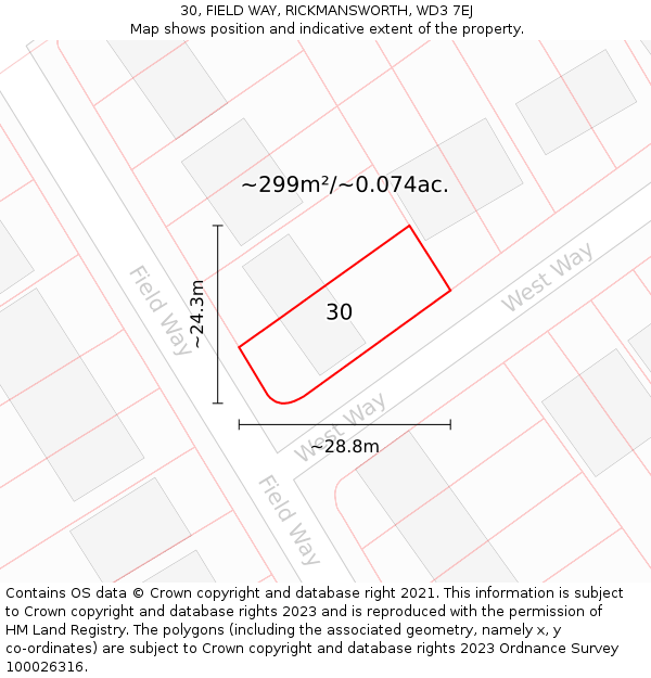 30, FIELD WAY, RICKMANSWORTH, WD3 7EJ: Plot and title map