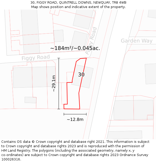 30, FIGGY ROAD, QUINTRELL DOWNS, NEWQUAY, TR8 4WB: Plot and title map
