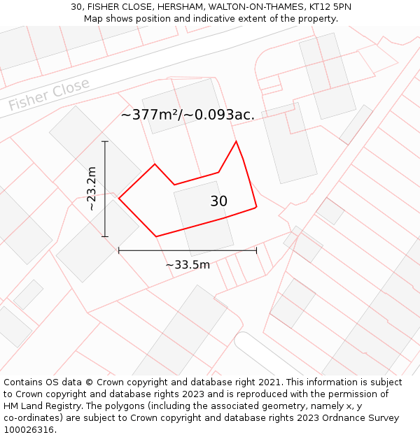 30, FISHER CLOSE, HERSHAM, WALTON-ON-THAMES, KT12 5PN: Plot and title map