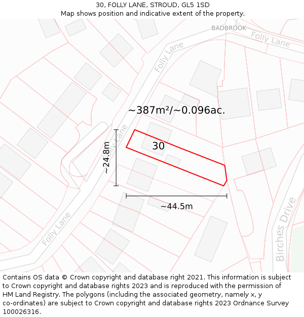 30, FOLLY LANE, STROUD, GL5 1SD: Plot and title map