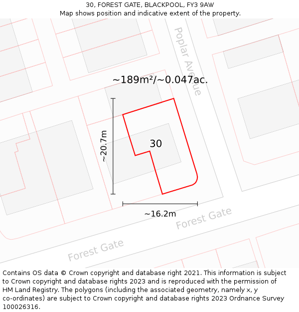 30, FOREST GATE, BLACKPOOL, FY3 9AW: Plot and title map