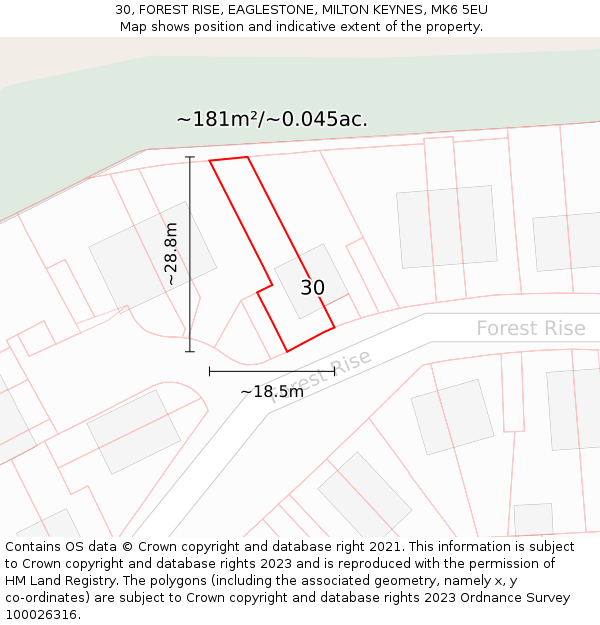 30, FOREST RISE, EAGLESTONE, MILTON KEYNES, MK6 5EU: Plot and title map