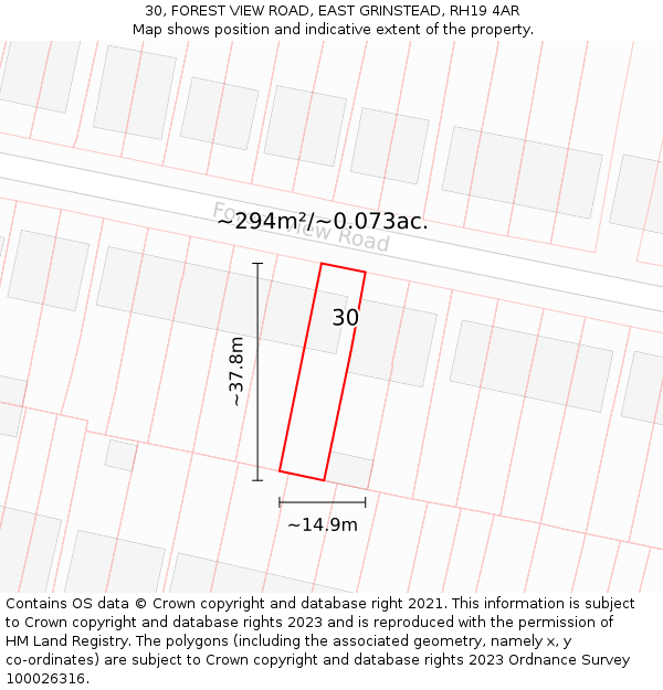 30, FOREST VIEW ROAD, EAST GRINSTEAD, RH19 4AR: Plot and title map