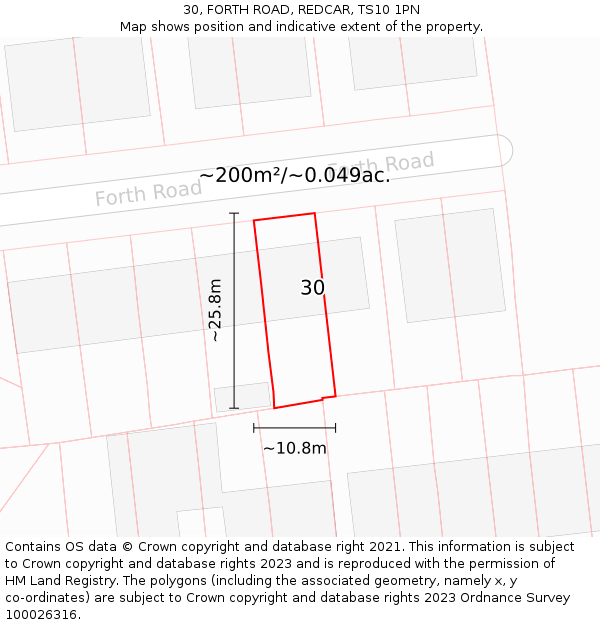 30, FORTH ROAD, REDCAR, TS10 1PN: Plot and title map
