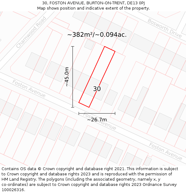 30, FOSTON AVENUE, BURTON-ON-TRENT, DE13 0PJ: Plot and title map