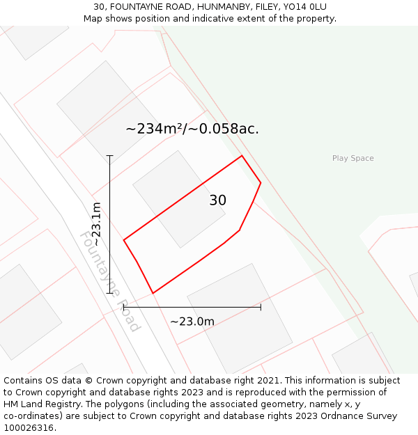 30, FOUNTAYNE ROAD, HUNMANBY, FILEY, YO14 0LU: Plot and title map