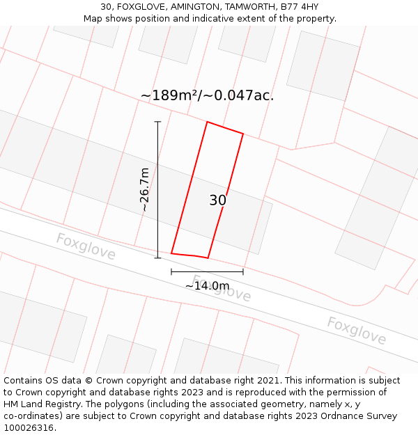 30, FOXGLOVE, AMINGTON, TAMWORTH, B77 4HY: Plot and title map