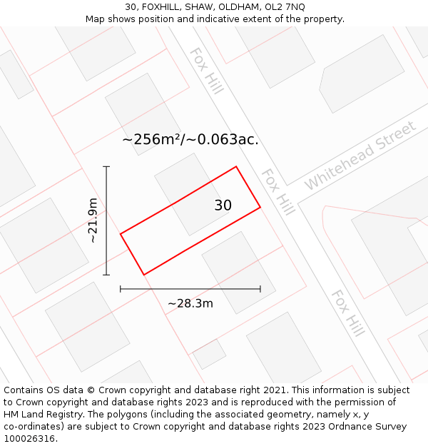 30, FOXHILL, SHAW, OLDHAM, OL2 7NQ: Plot and title map