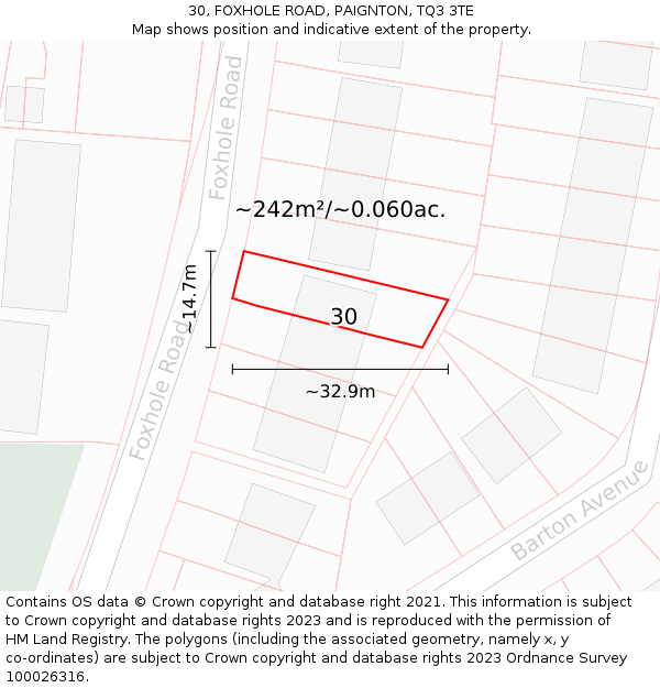 30, FOXHOLE ROAD, PAIGNTON, TQ3 3TE: Plot and title map